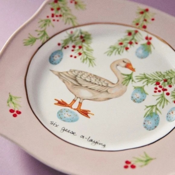NWT Anthropologie Lou Rota 12 Days of Christmas Geese Laying Side Plate - Picture 3 of 3